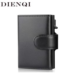 Wallets DIENQI Rfid Genuine Leather Men Wallets Fashion Card Holder Trifold Wallet Money Bags Smart Slim Thin Coin Pocket Wallet Purse