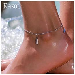 Anklets RAKOL Luxury Cubic Zirconia Oval Pendant For Women INS Trendy Sandals Beach Accessories Hawaii Party Gift Jewelry