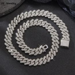 16182024inch Cuban Link Chain Hip Hop Men Necklace iced out paris chain 2 Row Rhinestone Paved Miami Rhombus Cuban Necklace 240323