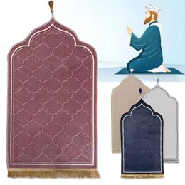 Flannel Prayer Mat Worship Blanket Worship Kneel Embossing Floor Carpets Non Slip Soft Portable Travel Prayer Mat Ramadan Gift 240409