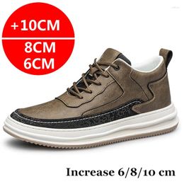 Casual Shoes Elevator Men Sneakers Breathable Cowhide Sports Heightening Increase Insole 6CM 8CM 10CM Optional Heels