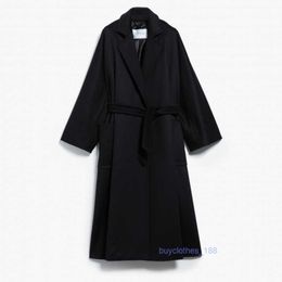 Luxury Coat Cashmere Coat Designer Coat Womens Wool Blend Coat MaxMaras Womens Camel Fleece Lapel Lace Up Coat