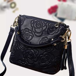 Literary 2024 and Artistic Chinese Style Womens Shoulder Bag Crossbody Handbag Genuine Leather Tassel