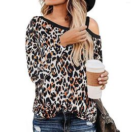 Women's T Shirts Trendy Leopard Print Crew Neck Long Sleeve Top T-Shirt