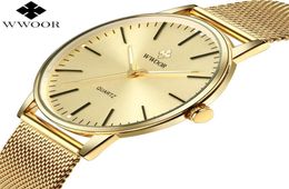 WWOOR Top Brand Luxury Men Waterproof Ultra Thin Gold Watches Men039s Quartz Stainless Steel Sports Wrist Watch Male Analogue Clo6593318