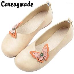 Casual Shoes Careaymade-Retro Colour Matching Butterfly Light Mouth Single Shoe Female Bean Soft Sole Loafer Fairy Flat Granny