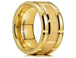 8MM Mens Luxurious Gold Tungsten Carbide Ring Double Groove WatchBand Brushed Steel Rings Wedding Engagement Jewelry Gift5312185