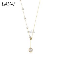 Pendant Necklaces LAYA Korean Shiny Zircon Shell Pearl Gold Necklace For Women 925 Sterling Silver Statement Female Boho Vintage Jewellery Gift 240419