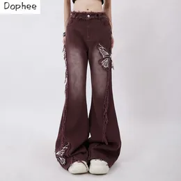 Women's Jeans Dophee Fashion Autumn Flare For Women Streetwear Retro Embroidered Butterfly Tassel Casual Denim Trousers Dopamine