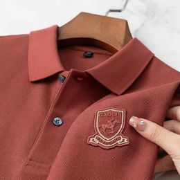 Men's Polos High-end Summer Short-sleeved Business Casual Mercerized Cotton Lapel Polo Shirt Solid Color Embroidered Ice Silk Top