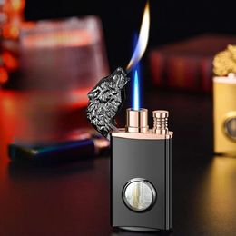 Windproof Direct Punch Flame Open Flame Dual Flame Convertible Without Gas Metal Lighter Visible Without Gas Window Portable Lighter Men's Gifts