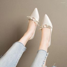 Dress Shoes High-heeled Single Women's Side Heels Spring Pointy Shallow Mouth Temperament Versatile Pearl 2024