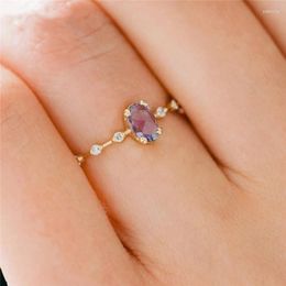 Cluster Rings Korean Simple Egg Shape Purple/Orange Crystal Gold For Women Jewellery 925 Sterling Silver Finger Ring Wedding