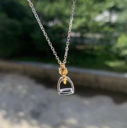 Pendant Necklaces High Quality 925 Sterling Silver Equestrian Jewelry Two Tone Gold Plated Stirrup Pendant Necklace 2023 New 240419