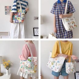 Bag Women Canvas Cartoon Illustration Female Cotton Cloth Shoulder Large Capacity Eco Handbag Daily Reusable Shopping Bags