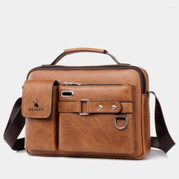 Briefcases Men Business PU Leather Crossbody Bag Vintage Shoulder Male Portable Travel Multifunctional Handbag