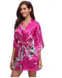 F1H6 Women's Sleep Lounge Brand Purple Female Printed Floral Kimono Dress Gown Chinese Style Silk Satin Robe Nightgown Flower S M L XL XXL XXXL d240419