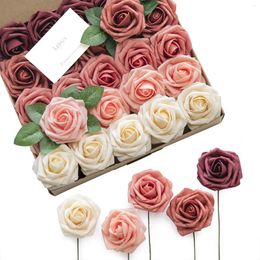 Decorative Flowers Artificial Burgundy Ombre Colours Foam Rose 5 Tones For DIY Wedding Bouquets Centrepieces Arrangments Decorations(25pcs)