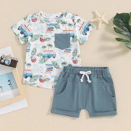 Clothing Sets Summer Casual Infant Baby Boys Outfits Cute Beach Style Kids Tree Print Short Sleeve T-Shirts Elastic Shorts Clothes