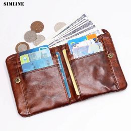Wallets 2021 Genuine Leather Wallet for Men Male Vintage Cowhide Short Bifold Men's Purse Card Holder with Zipper Coin Pocket Money Bag