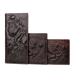 Wallets Top Fashion Genuine Leather Long Wallet 3d Dragon Emed Purse Cowskin Leather Men Wallet Brand Unique Design