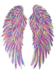 2PCSSet Rainbow Feather Wings Sequin Dreamy Sew Iron OnPatches Embroidered Badges For Clothes DIY Appliques Craft Decoration7541422