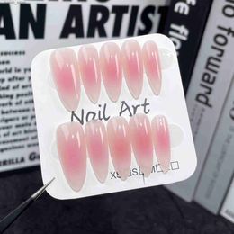 False Nails 10pcs Handmade DIY Ballerina Fake Nails with glue dark Pink Long almond Stiletto artificial Nails Full Cover false Nails Tips Y240419