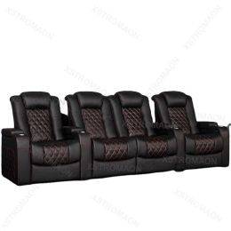 Italian leather home cinema sofa comfortable theatre seat electric recliner chair with wireless charger and led lights