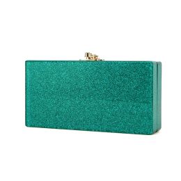 Clutches Green Glitter 18X9 CM Fashion Handmade Acrylic Box Clutches Bags Lady Bridal Evening Bags Beach Summer Mini Flap Mirror Box Bags