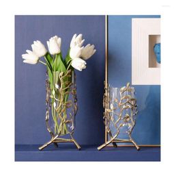 Vases Modern Simple Creative Table Top Vase Golden Branch Nordic Brass Glass For Home Wedding Decoration