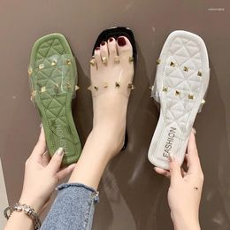 Slippers Summer 2024 Transparent Women's And Ladies Sandals Clear Pink Slides Bathroom Shoes Flat Home House Jelly Shoe