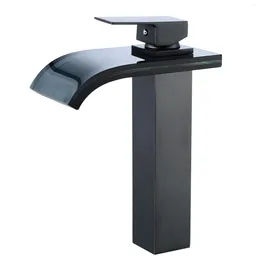 Bathroom Sink Faucets Wovier Basin Modern Waterfall Faucet With Supply Hose Wash Single Handle Tall Body