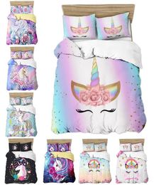 3D Kids Bedding Set Cartoon Unicorn Printed Single Twin Full Queen King Girls Guilt Cover Duvet Cover Pillow Cases Sheet Set L02158524692