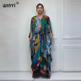 Ethnic Clothing WINYI Summer Kaftan Kuwait Women Boho Print Beach Abaya Dubai Luxury Maxi Dress Muslim Woman Fashion Evening