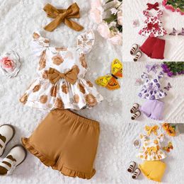 Clothing Sets Born Infant Baby Girls Spring Summer Floral Cotton Ruffle Sleeveless Vest Shorts Headbands Crop Top And Skirt Set For Teens