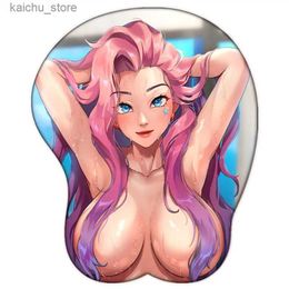 Mouse Pads Wrist Rests League of Legends Seraphine Sexy Big Breast Gaming Anime 3D Mouse Pad Cute Manga Pad with Wrist Oppai Silicone Gel Boob Mat Y240419