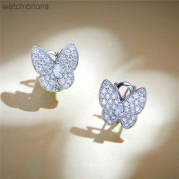 Womens Top Grade Vancelfe Original Designer Earrings Diamond Studded Butterfly Earrings Sweet Full Diamond Butterfly Jewelry with Logo