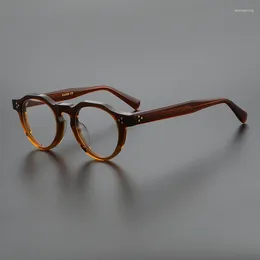 Sunglasses Frames Handmade Round Japanese Style Fashion Eyeglasses Tortoise Acetate Unisex Glasses Designer Brand Eyewear