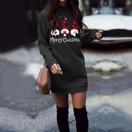 Casual Dresses Comfortable Faceless Elf With Plaid Hat Dress Hoodless Christmas Round Neck Plus Size Long Sleeve Solid Color