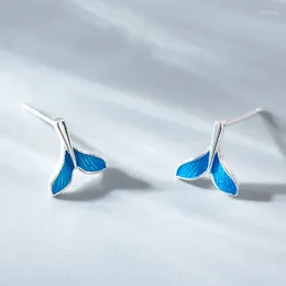 Stud Earrings Trendy Silver Color Blue Fish Tale Small Cute Enamel For Women Girl Gift Fashion Jewelry Dropship Wholesale