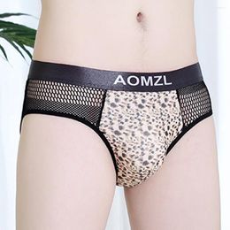 Underpants Mens Sexy Leopard Underwear Bikini Ice Silk Mesh Hollow Shorts Briefs Thin Breathable High Elastic Panties