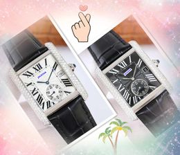 Famous sub dial working classic designer watch one eye style Crystal Diamonds Ring Men Large dial man quartz clock cow leather belt square roman tank watches gifts