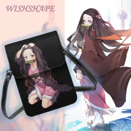 Bags Demon Slayer Nezuko Shoulder Bag Kimetsu no Yaiba Aesthetic Leather Streetwear Mobile Phone Bag Female Bulk Bags