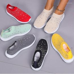 Casual Shoes Fashion Crystal Breathable Mesh Sneaker For Women Comfortable Soft Bottom Flats Plus Size 43 Non Slip Woman