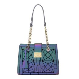 Bags Luminous Geometric Women Chain Bags Fashion holographic Folding Female Handbags Diamond Lattice PU Designer Ladies Shoulder Bag