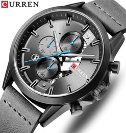 Men039s Sports Watch with Chronograph CURREN Leather Strap Watches Fashion Quartz Wristwatch Business Calendar Clock Male4003325