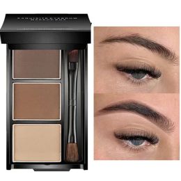 Enhancers 3 Colours Waterproof Eyebrow Powder Palette Lasting Non Fading Natural Black Brown Eyebrow Enhancer Powder with Brush Cosmetic