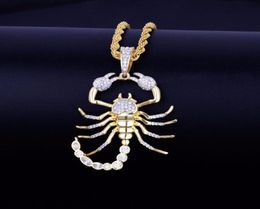 Pendant Necklaces Hip Hop Men Gold Color Animal Scorpion Necklace With Rope Chain Bling Cubic Zircon Cool Men039s Rock Biker Je6674873