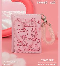 Wallets Women Kawaii Cute Cat Wallet Girl Pink Money Bags Purse Anime Large Capacity Card Holder Ladies Trifold Cartoon Short Wallet