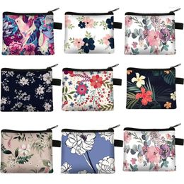 Storage Bags Floral Plaid Print Zipper Cosmetic Bag Pouch Women Kids Canvas Coin Purse Small Wallet Key Card Holder Mini Money